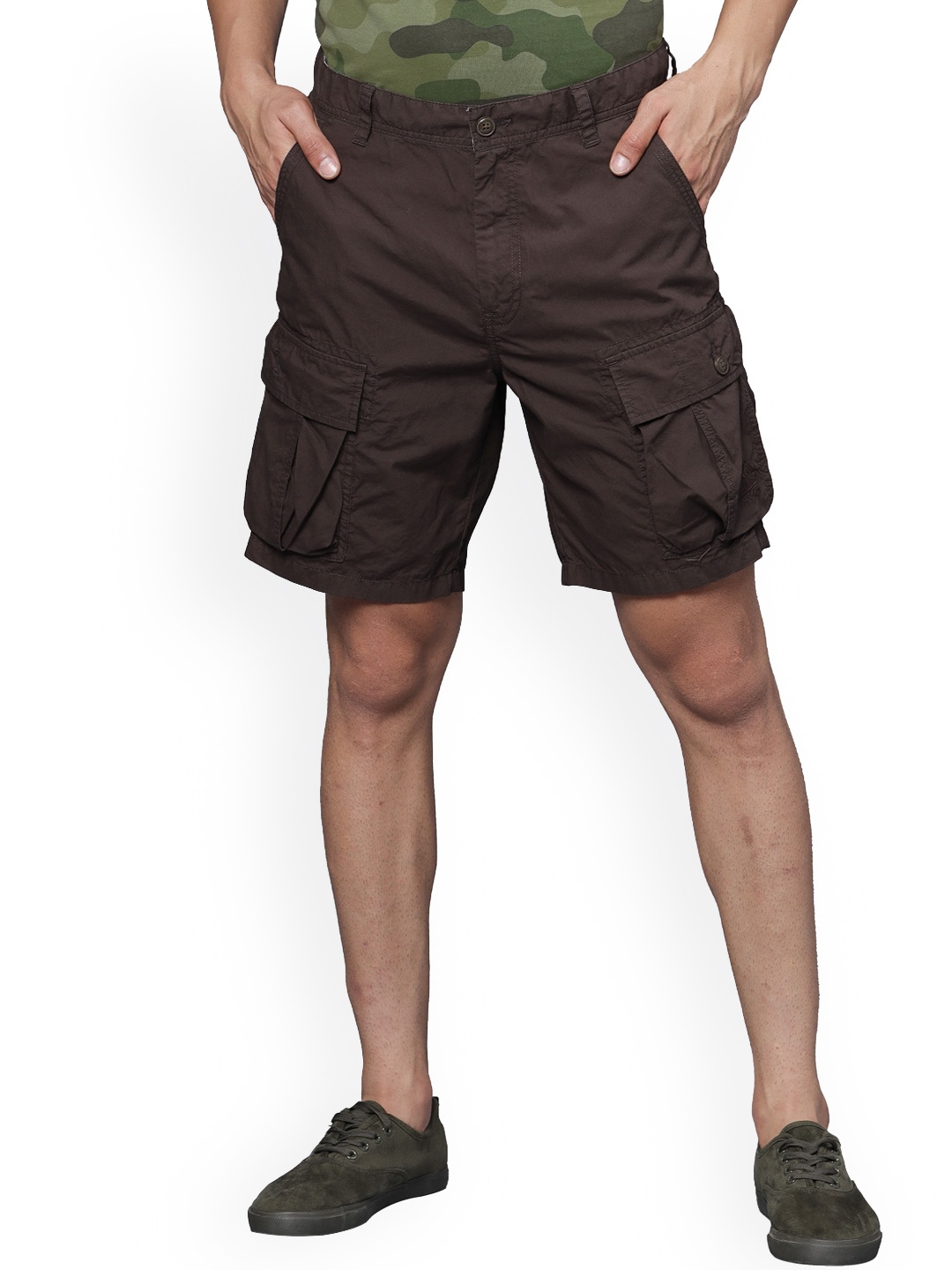 

t-base Men Mid-Rise Cotton Cargo Shorts, Brown