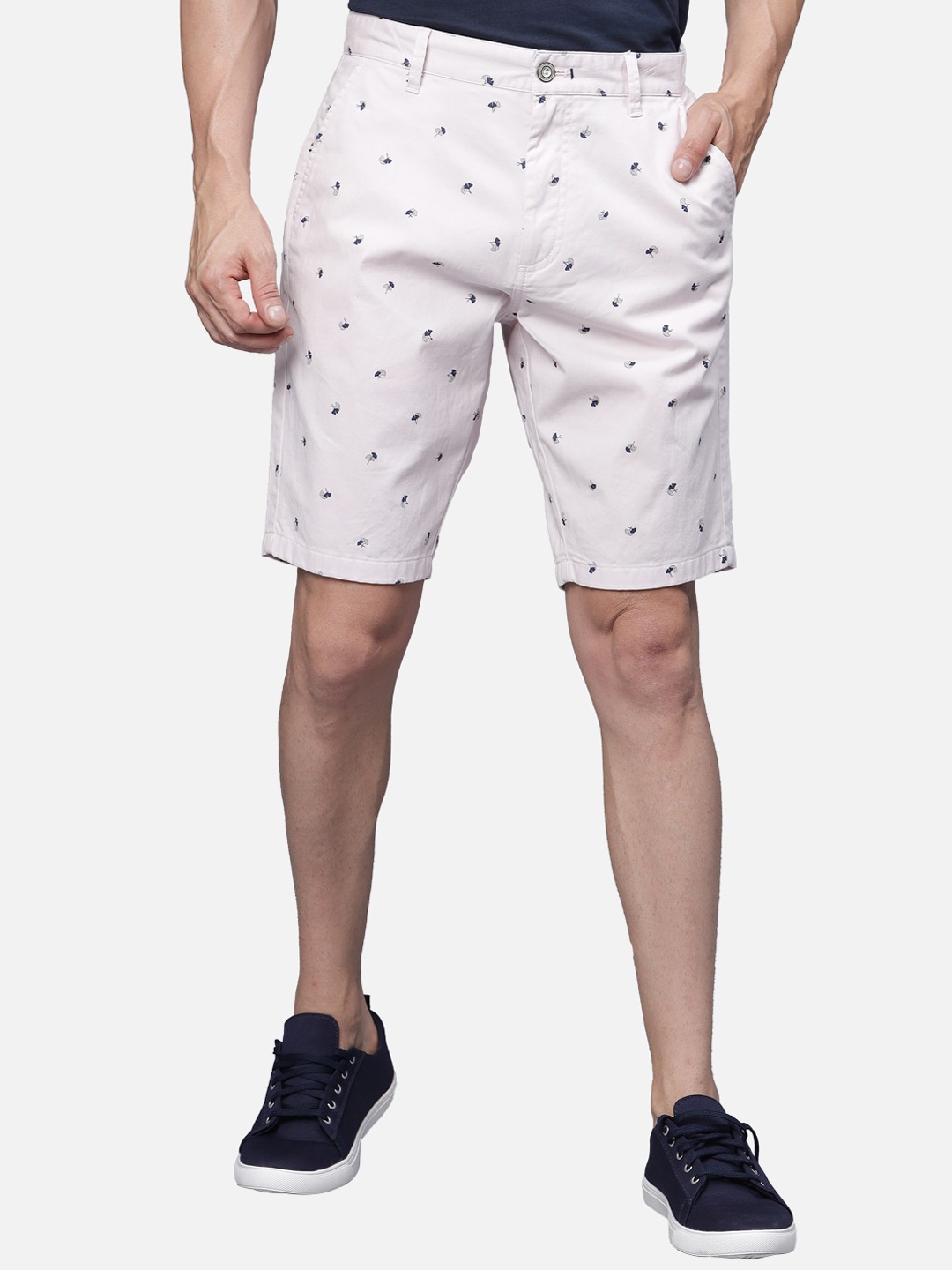 

t-base Men Conversational Printed Cotton Chino Shorts, Cream