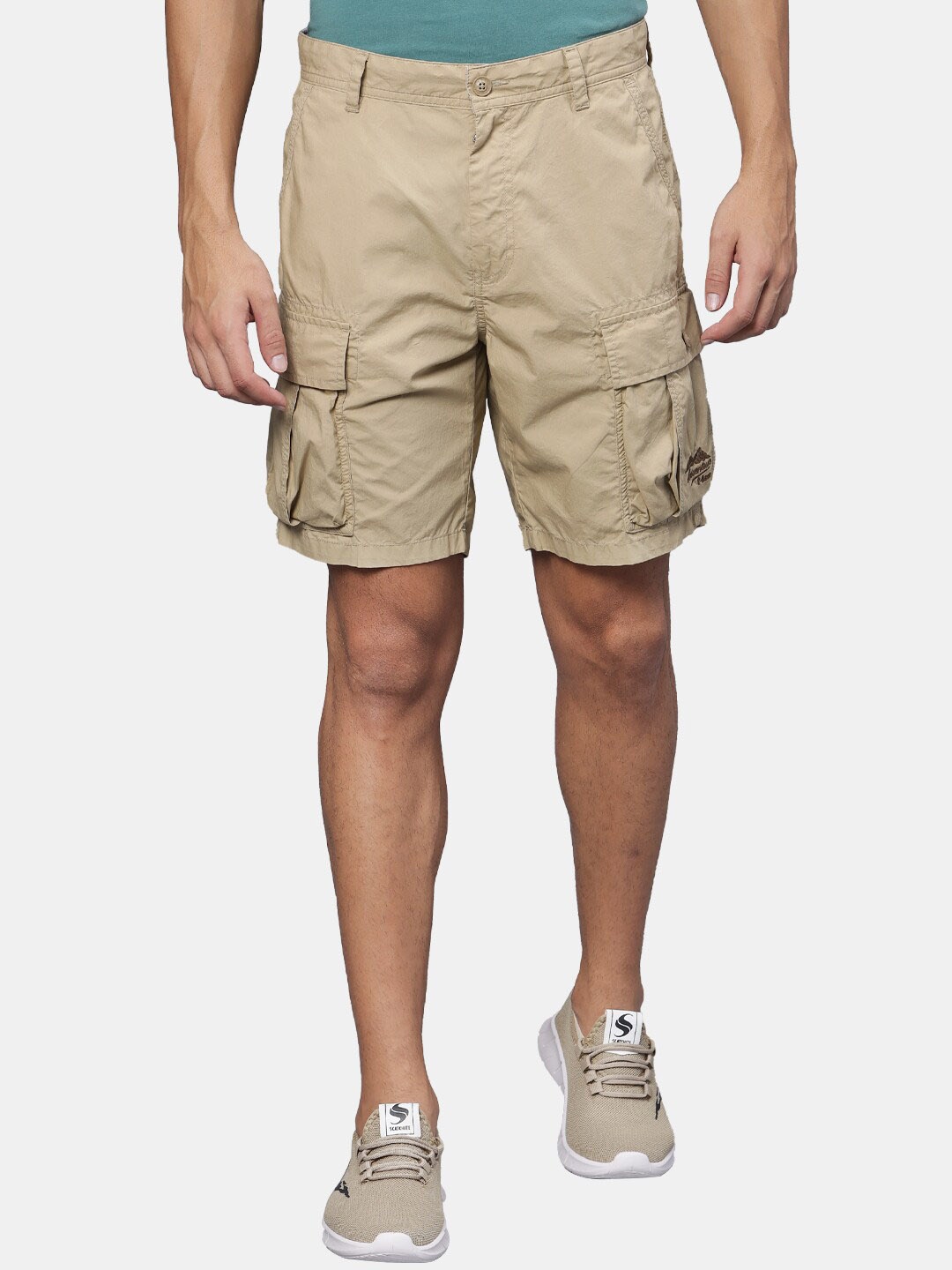 

t-base Men Mid-Rise Cotton Cargo Shorts, Brown