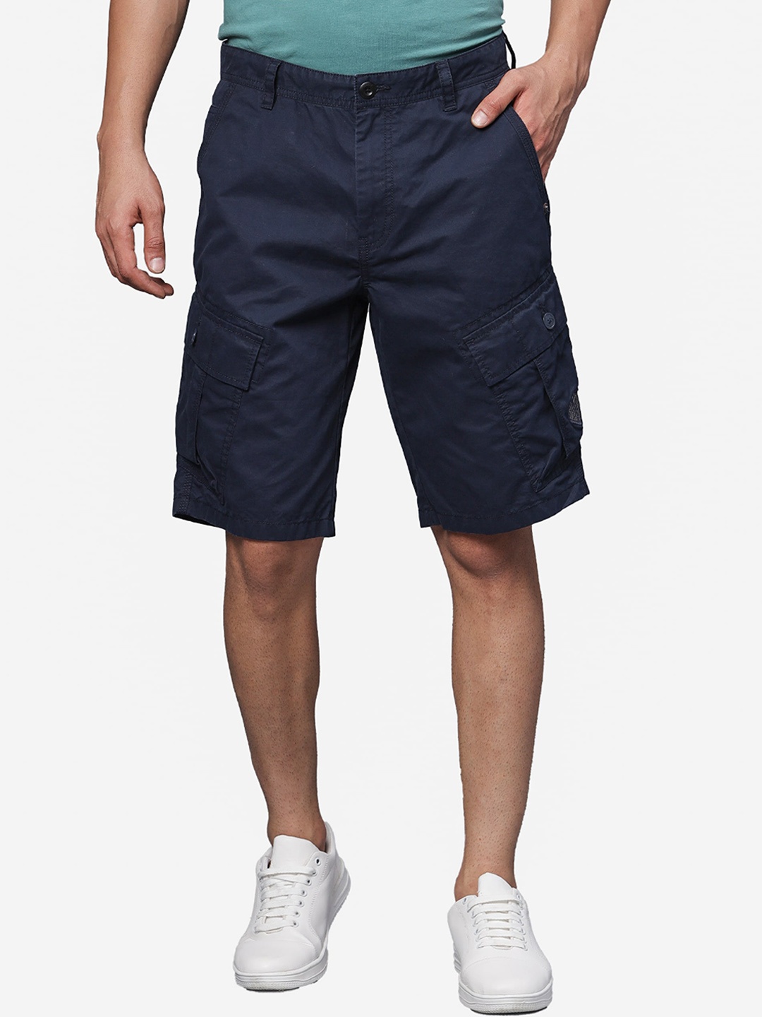 

t-base Men Mid-Rise Cotton Cargo Shorts, Navy blue