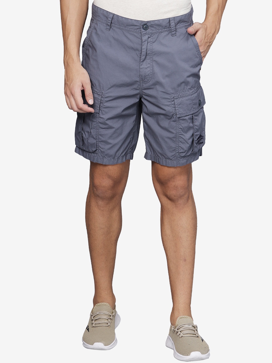 

t-base Men Mid-Rise Cotton Cargo Shorts, Blue