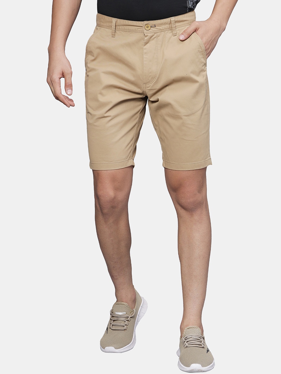 

t-base Men Mid Rise Cotton Chino Shorts, Khaki