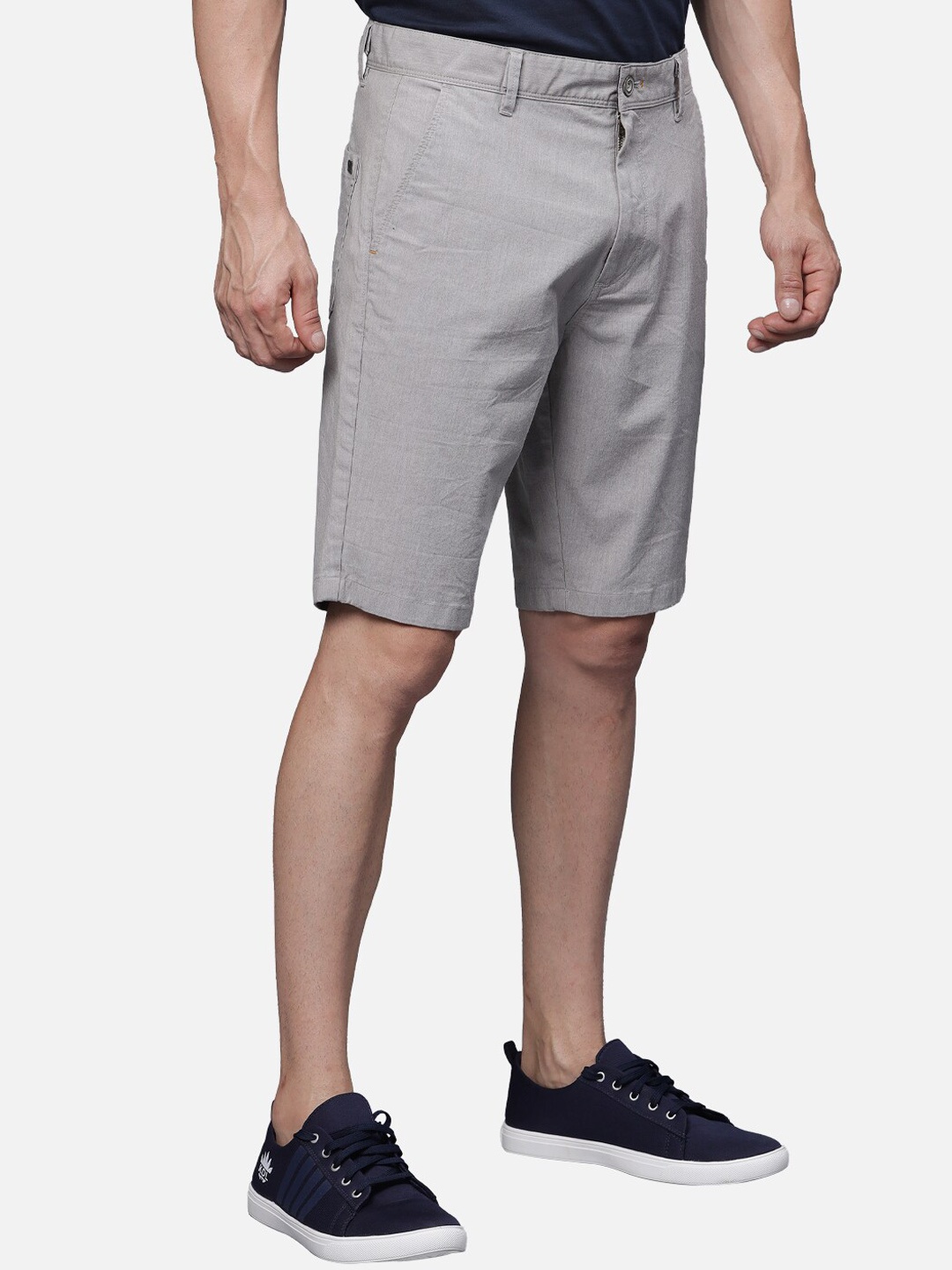 

t-base Men Mid-Rise Cotton Shorts, Grey melange
