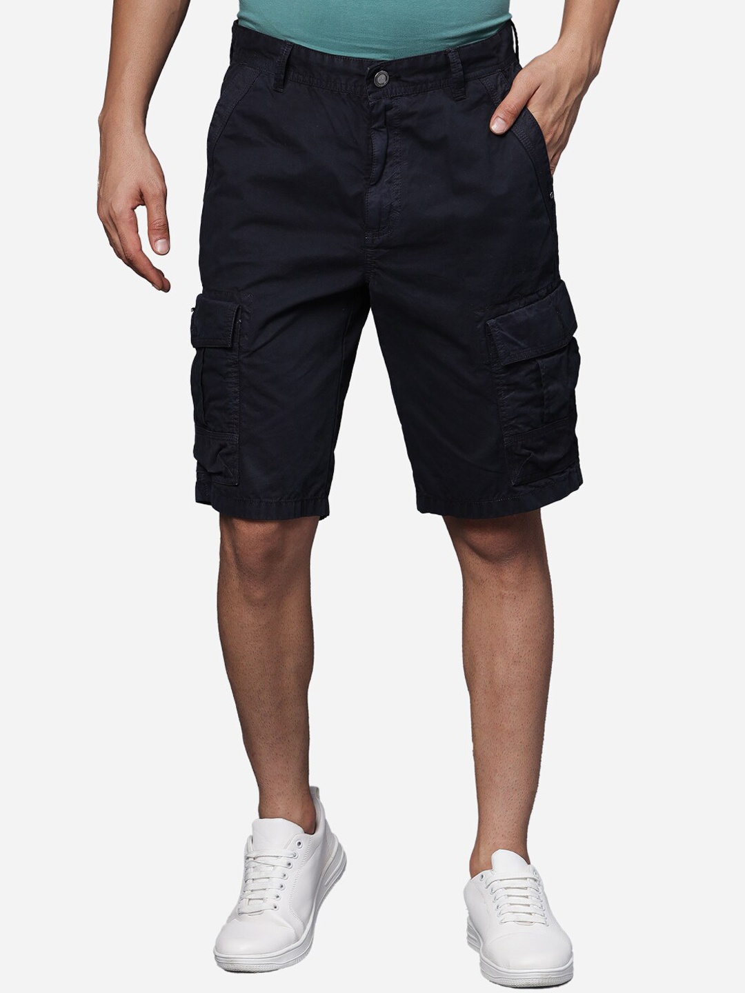 

t-base Men Mid Rise Cotton Cargo Shorts, Navy blue