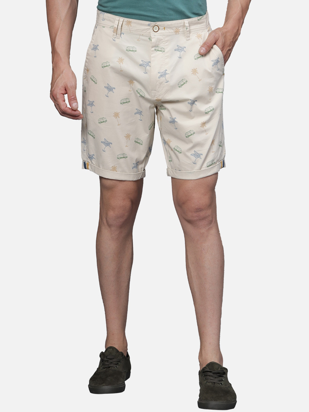 

t-base Men Conversational Printed Chino Shorts, Grey