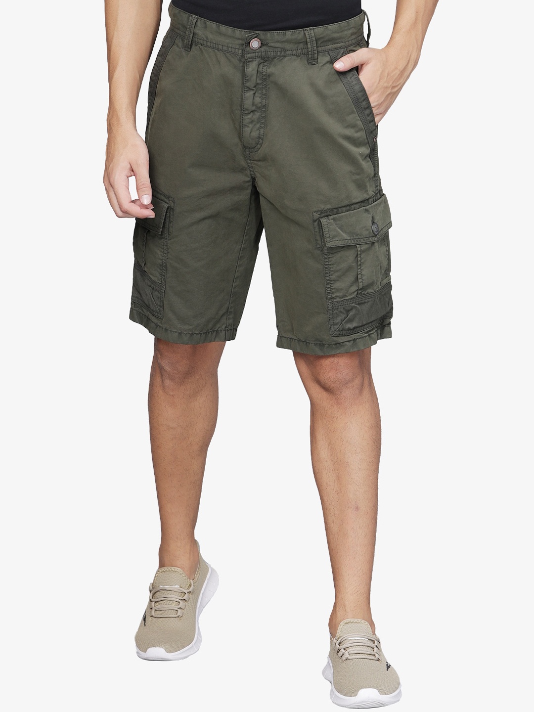 

t-base Men Mid Rise Cotton Cargo Shorts, Green