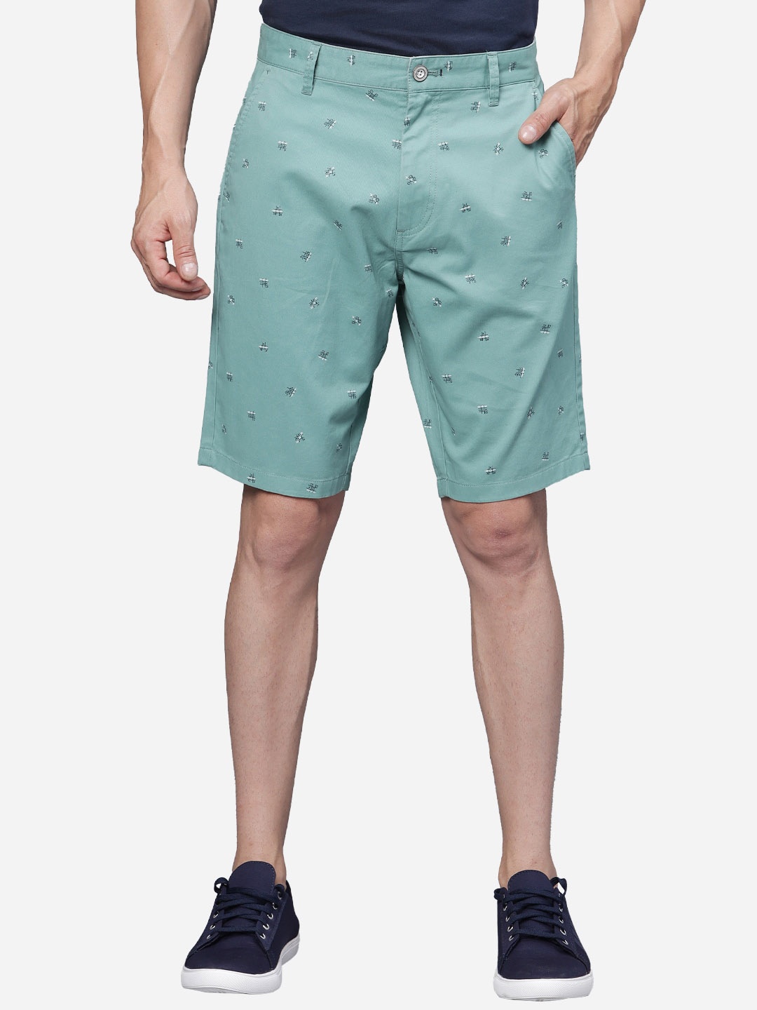 

t-base Men Mid-Rise Conversational Printed Chino Shorts, Sea green
