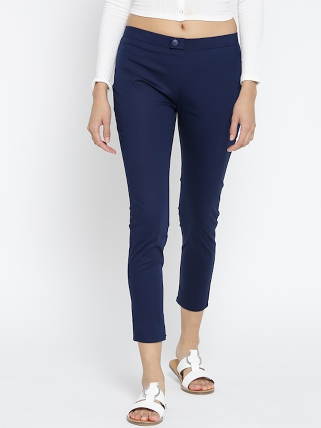 

Span Women Mid Rise Cotton Treggings, Navy blue