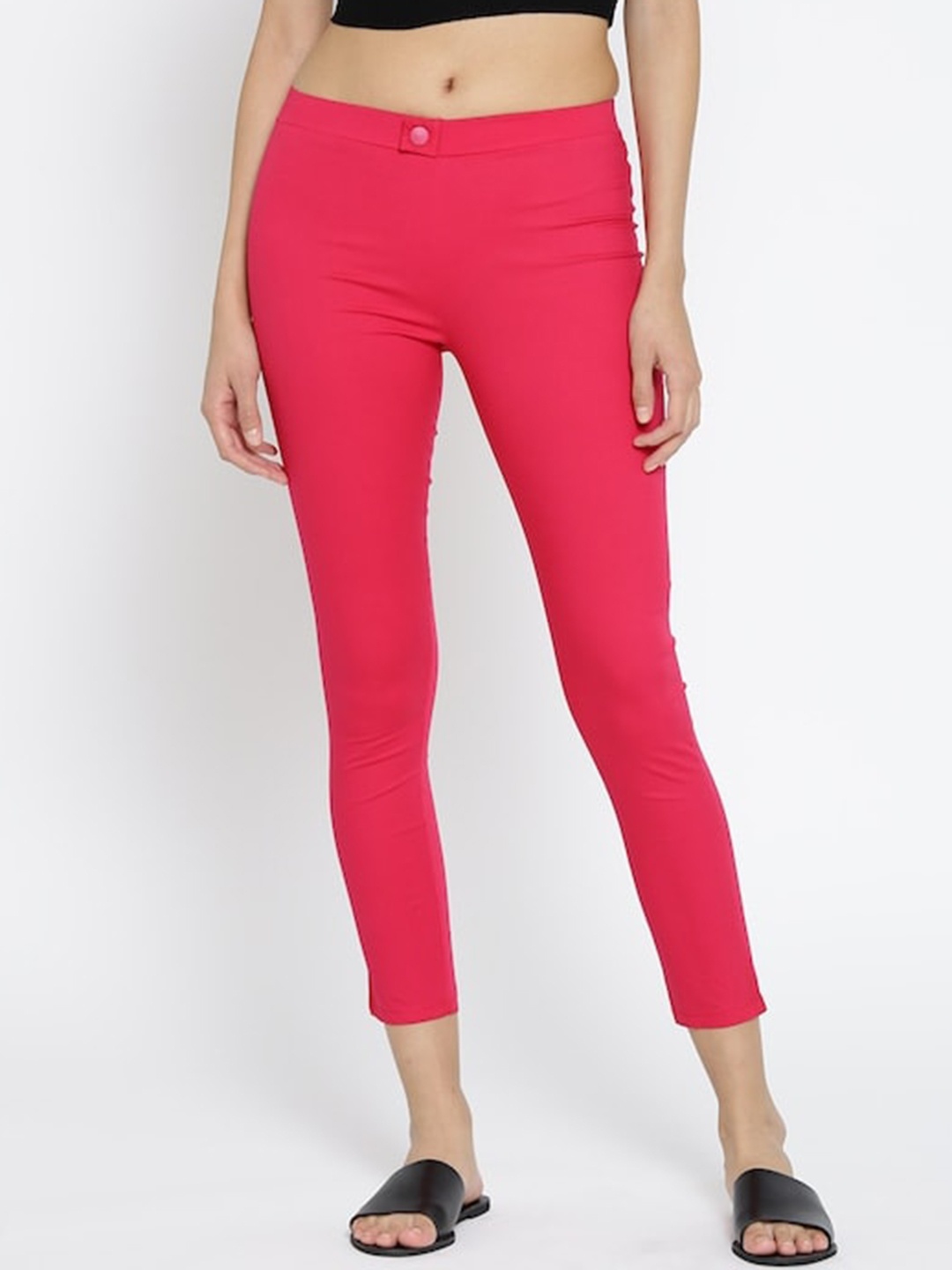 

Span Women Mid Rise Cotton Treggings, Pink