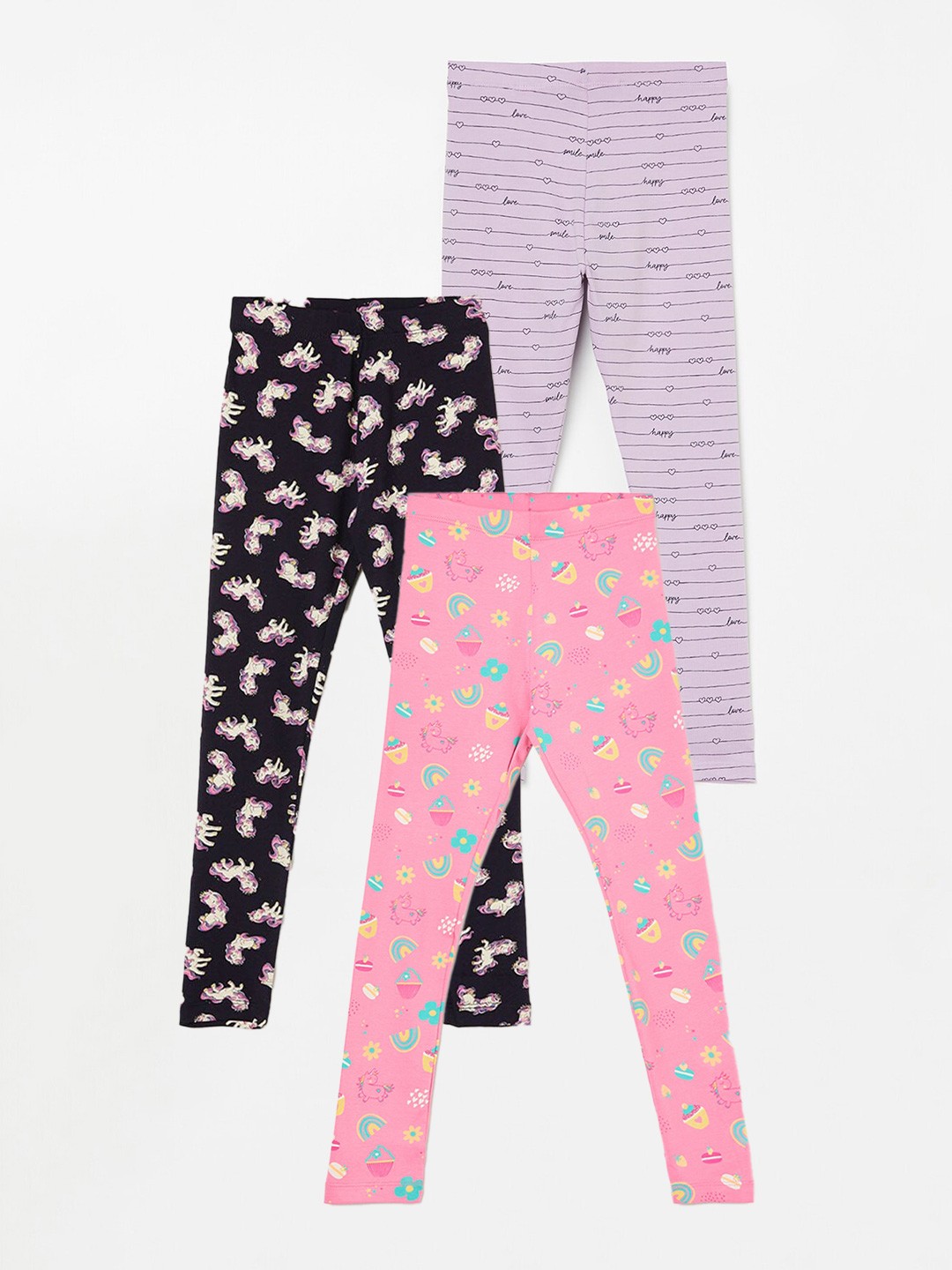 

Fame Forever by Lifestyle Girls Pack Of 3 Printed Ankle Length Leggings, Pink