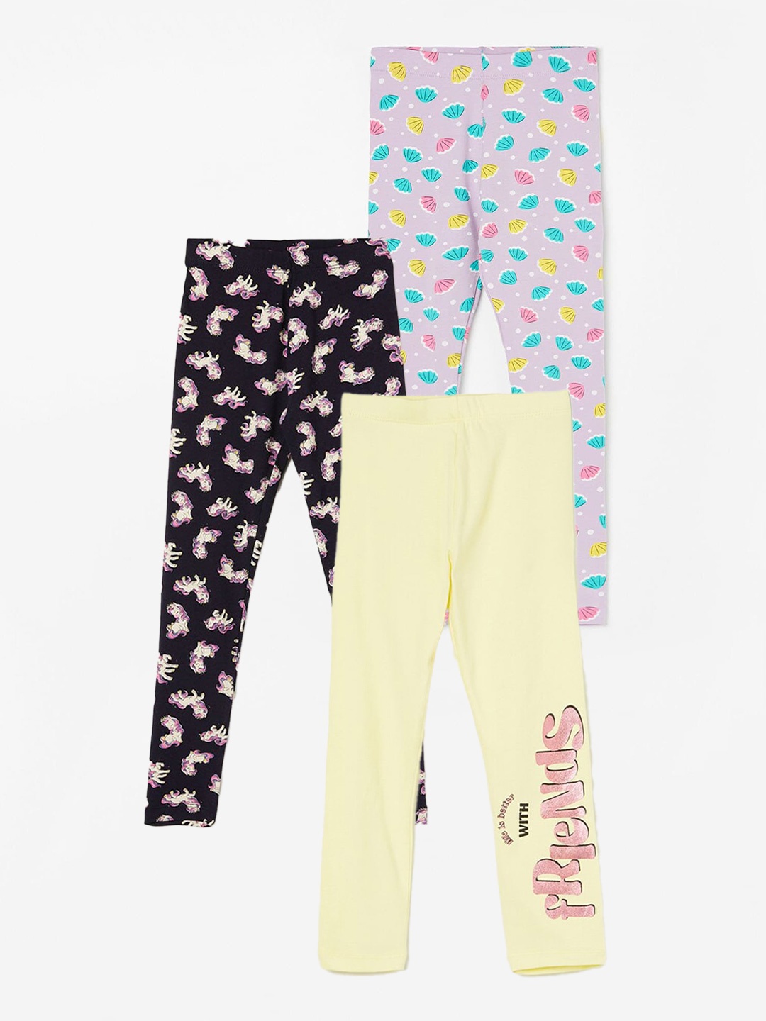 

Fame Forever by Lifestyle Girls Pack Of 3 Printed Ankle Length Leggings, Yellow