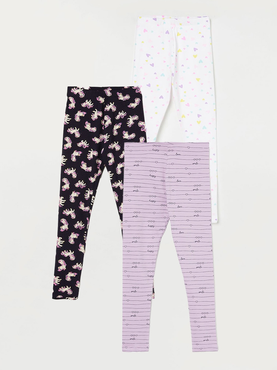 

Fame Forever by Lifestyle Girls Pack Of 3 Printed Ankle Length Leggings, Purple