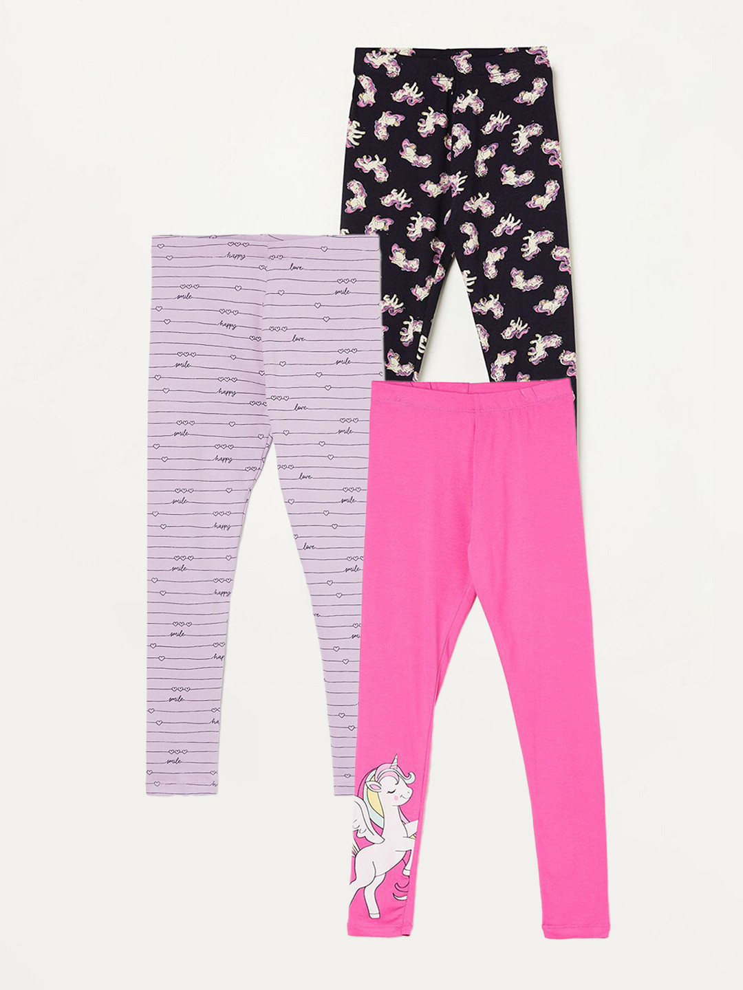 

Fame Forever by Lifestyle Girls Pack Of 3 Printed Ankle Length Leggings, Pink