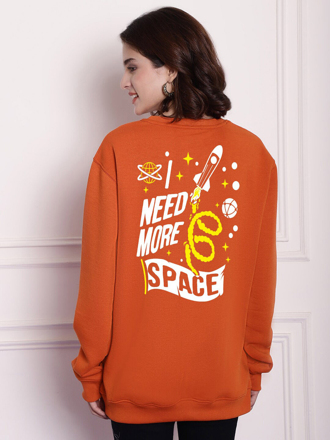 

Imsa Moda Typography Printed Pullover Ribbed Sweatshirt, Orange