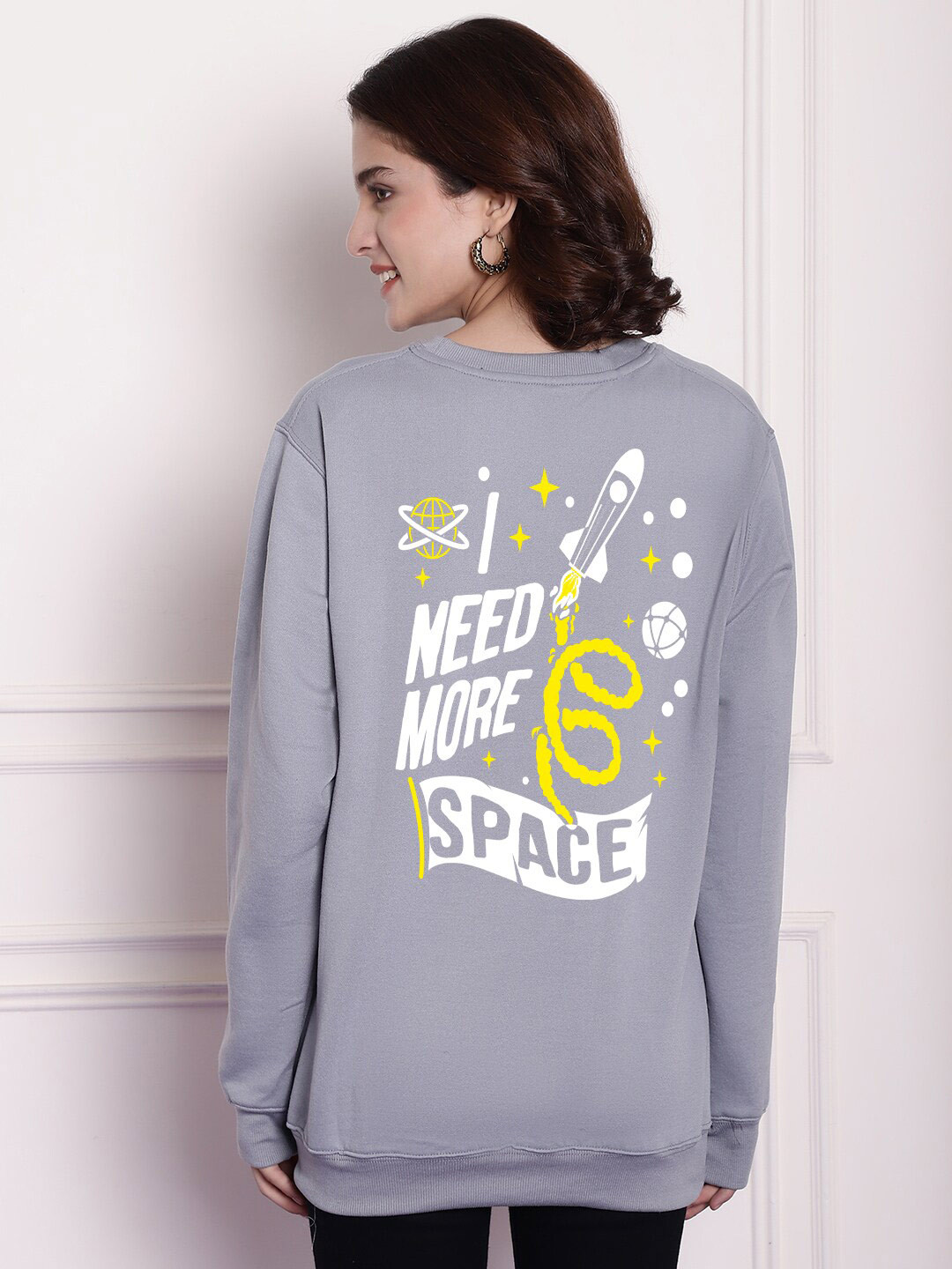 

Imsa Moda Typography Printed Pullover Ribbed Sweatshirt, Grey