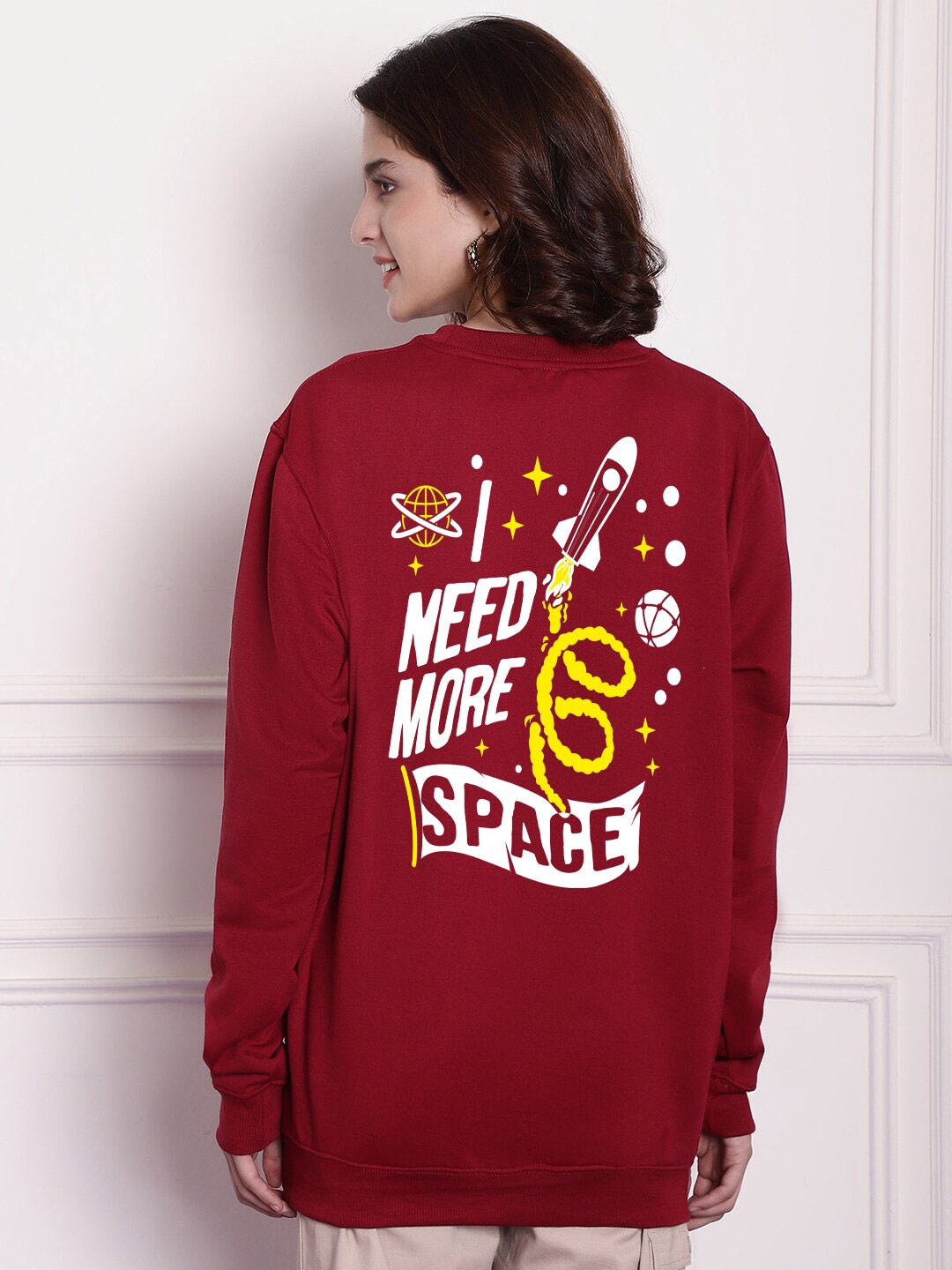 

Imsa Moda Typography Printed Fleece Pullover, Maroon
