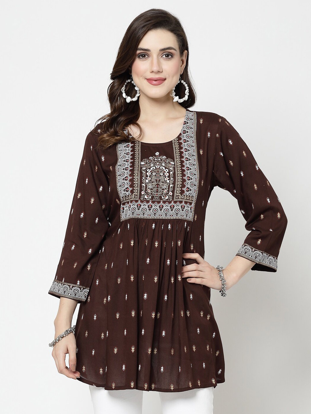 

KALINI Printed Ethnic Tunic, Coffee brown