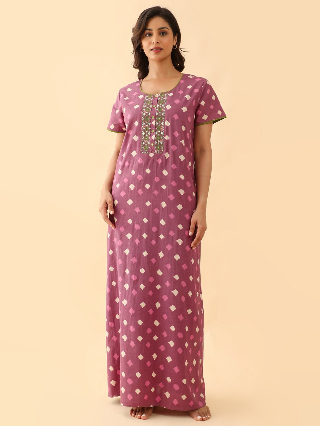

Maybell Geometric Printed Pure Cotton Maxi Nightdress, Pink