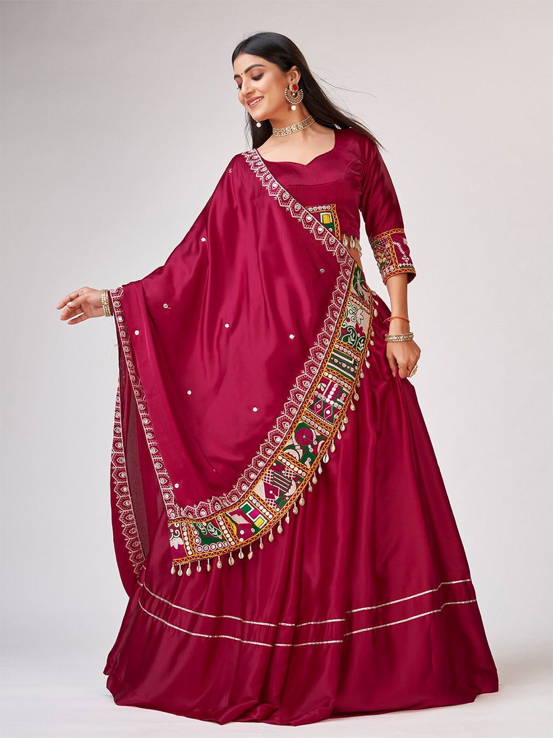 

ODETTE Embroidered Semi-Stitched Lehenga & Unstitched Blouse With Dupatta, Pink