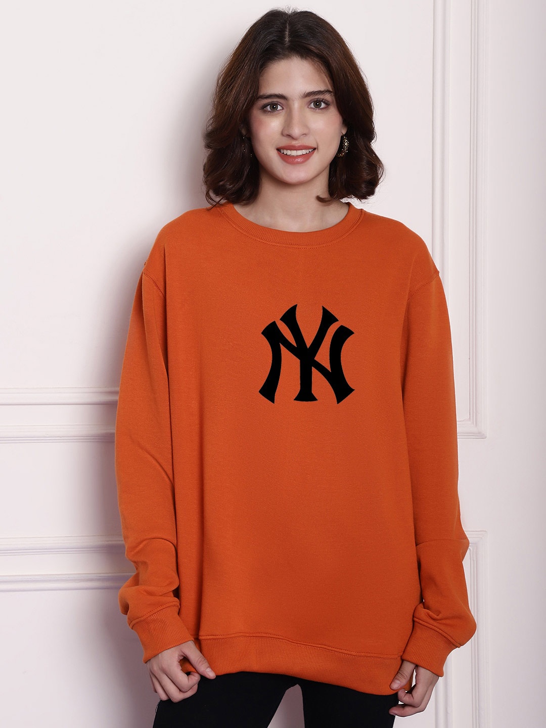 

Imsa Moda Typography Printed Fleece Oversized Pullover, Orange