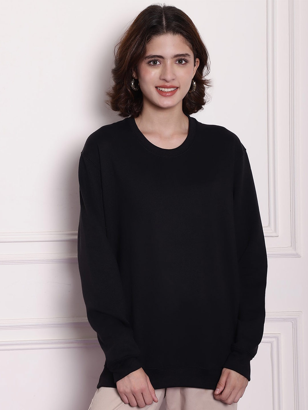 

Imsa Moda Typography Printed Fleece Pullover, Black