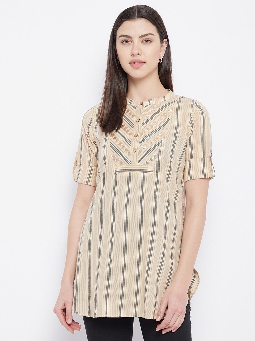 

BAESD Striped Cotton Longline Top, Beige