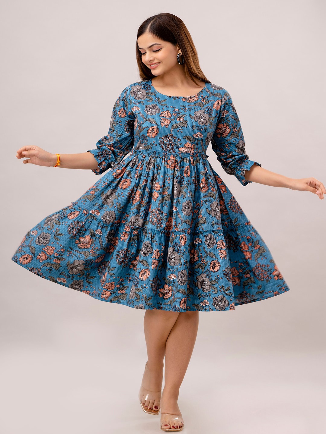 

KALINI Floral Print Fit & Flare Dress, Blue