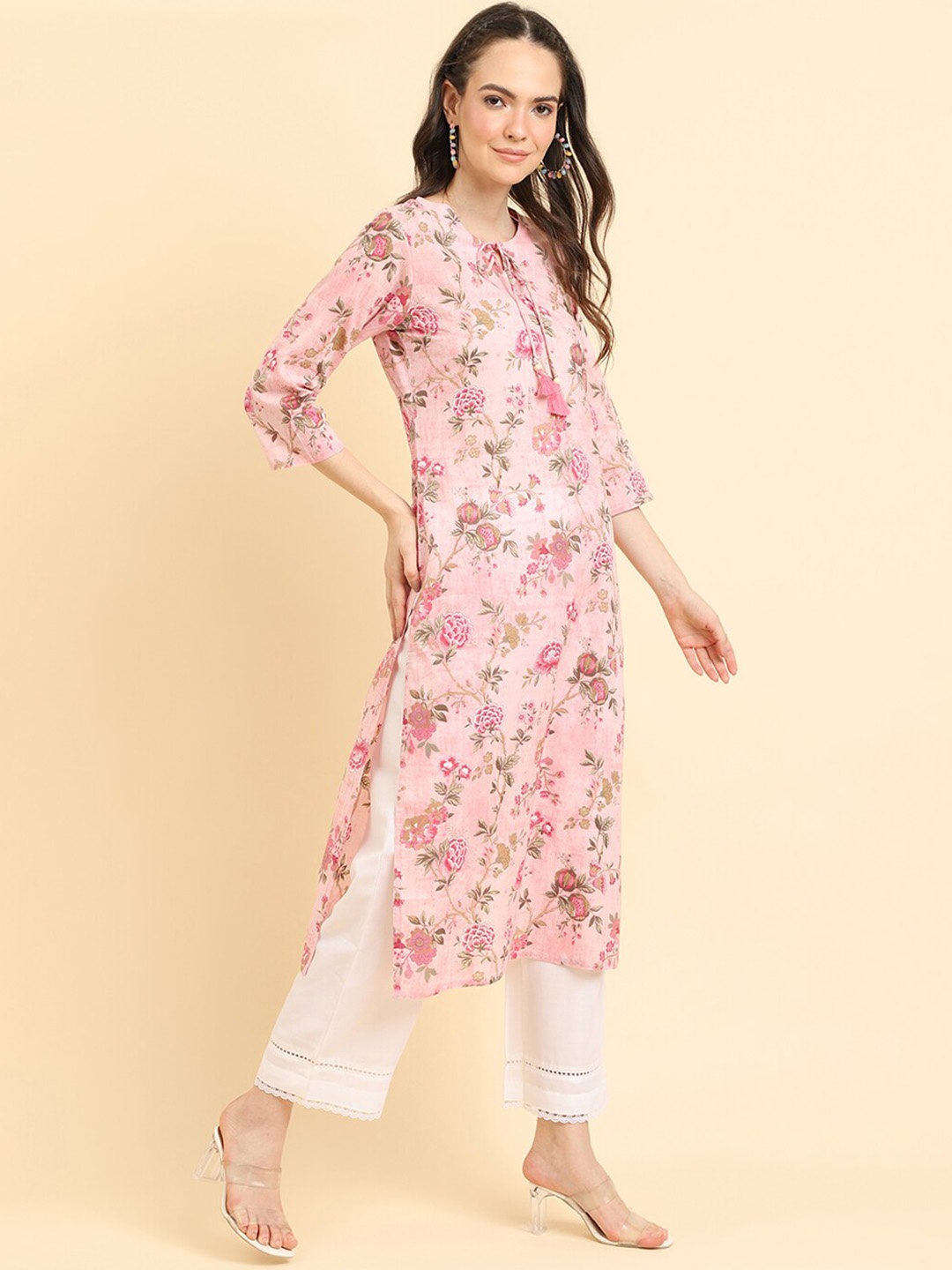 

Varanga Floral Printed Pure Cotton Straight Kurta, Pink
