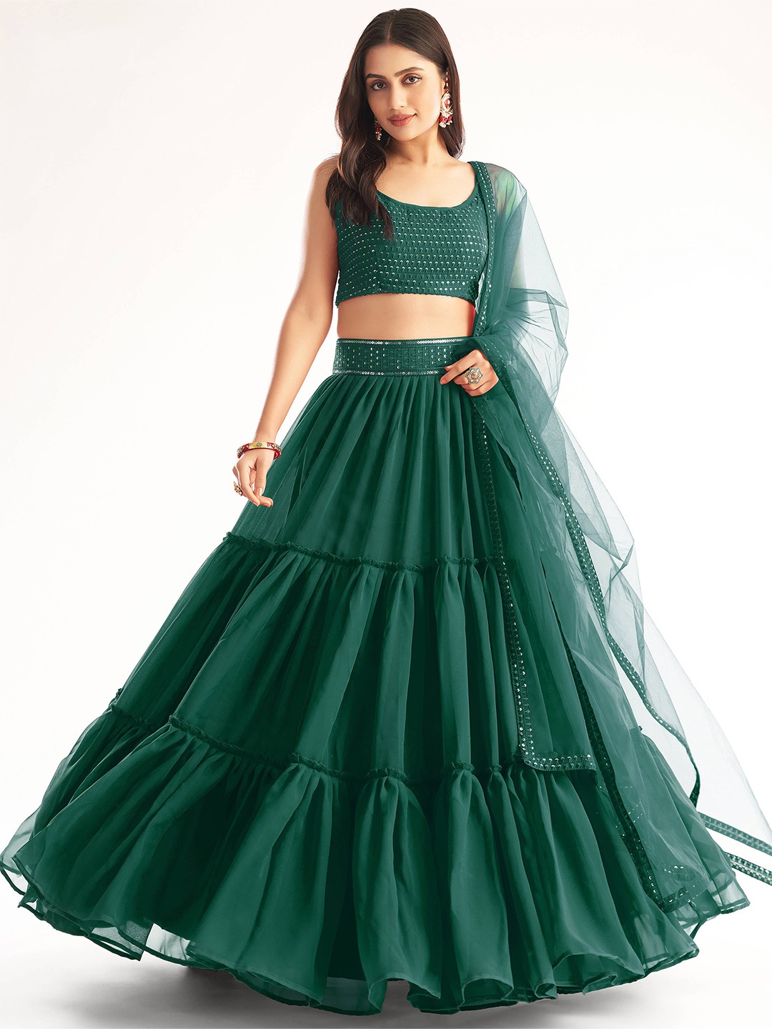 

FABPIXEL Embroidered Sequinned Semi-Stitched Lehenga Choli With Dupatta, Green