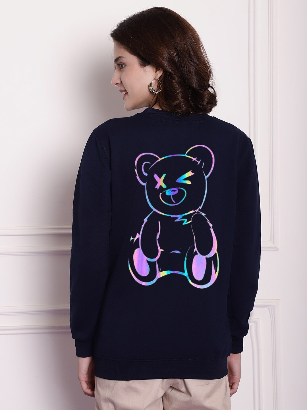 

Imsa Moda Printed Oversized Fleece Sweatshirt, Navy blue