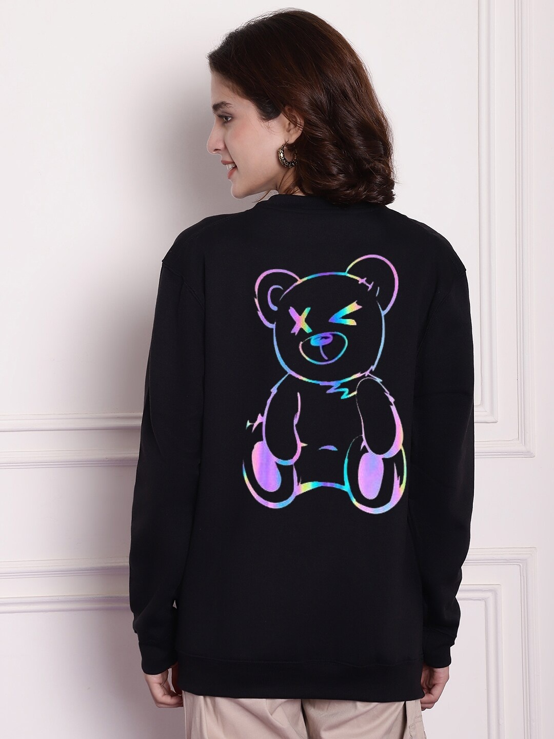 

Imsa Moda Graphic Printed Drop Shoulder Sleeves Oversized Pullover, Black