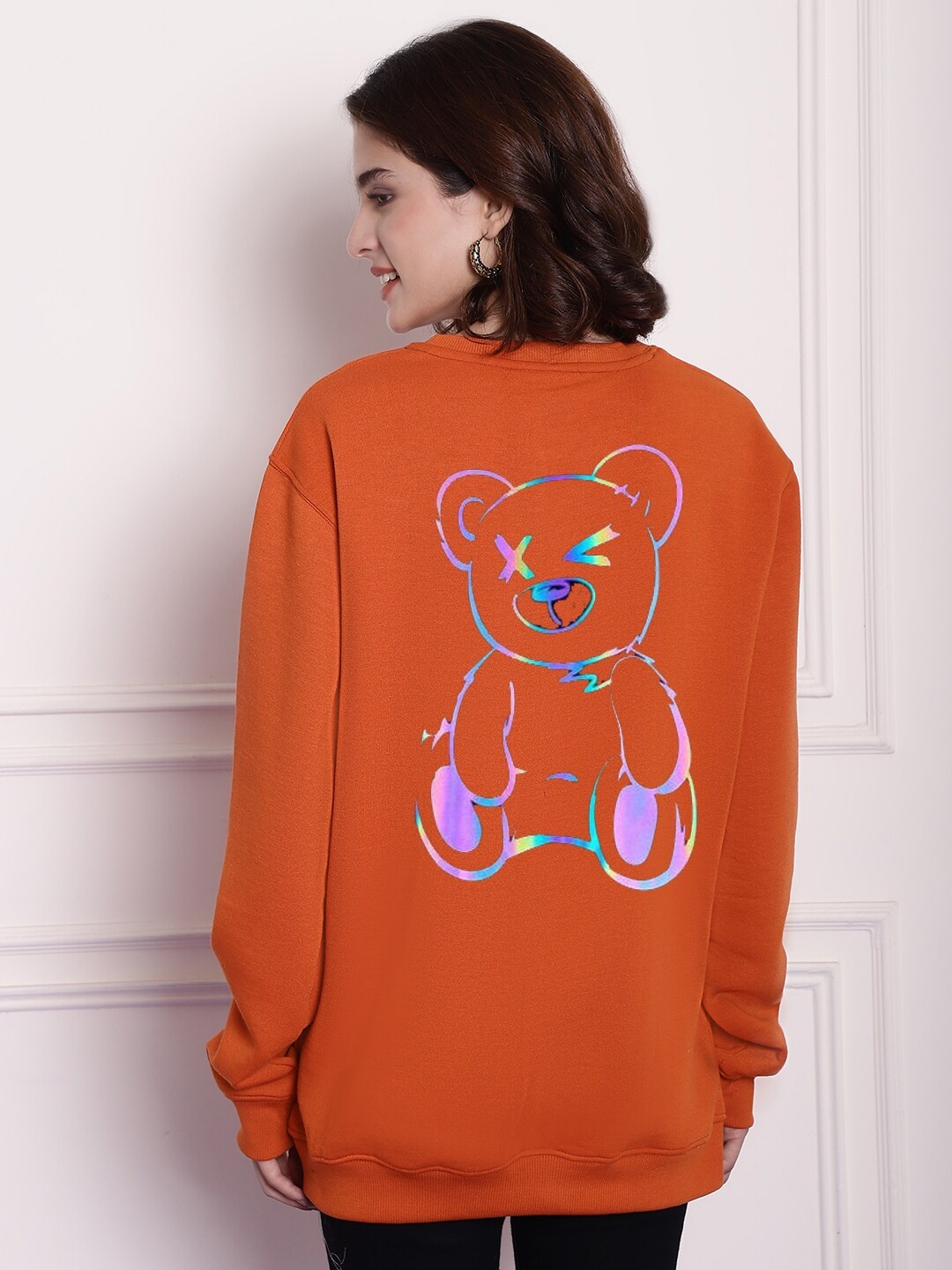 

Imsa Moda Graphic Printed Fleece Oversized Pullover Sweatshirt, Orange
