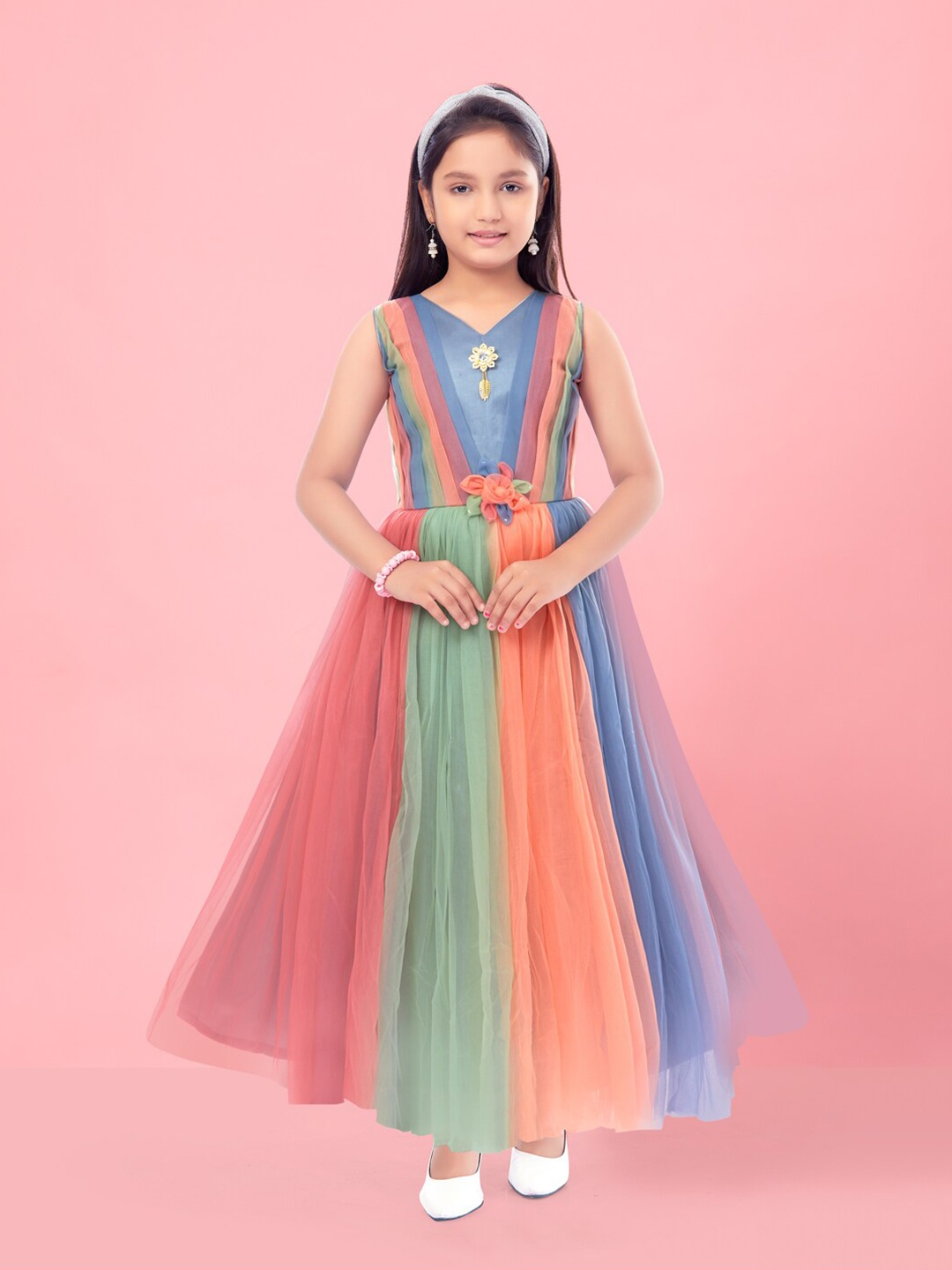 

Aarika Girls Corsage Net Maxi Dress, Blue