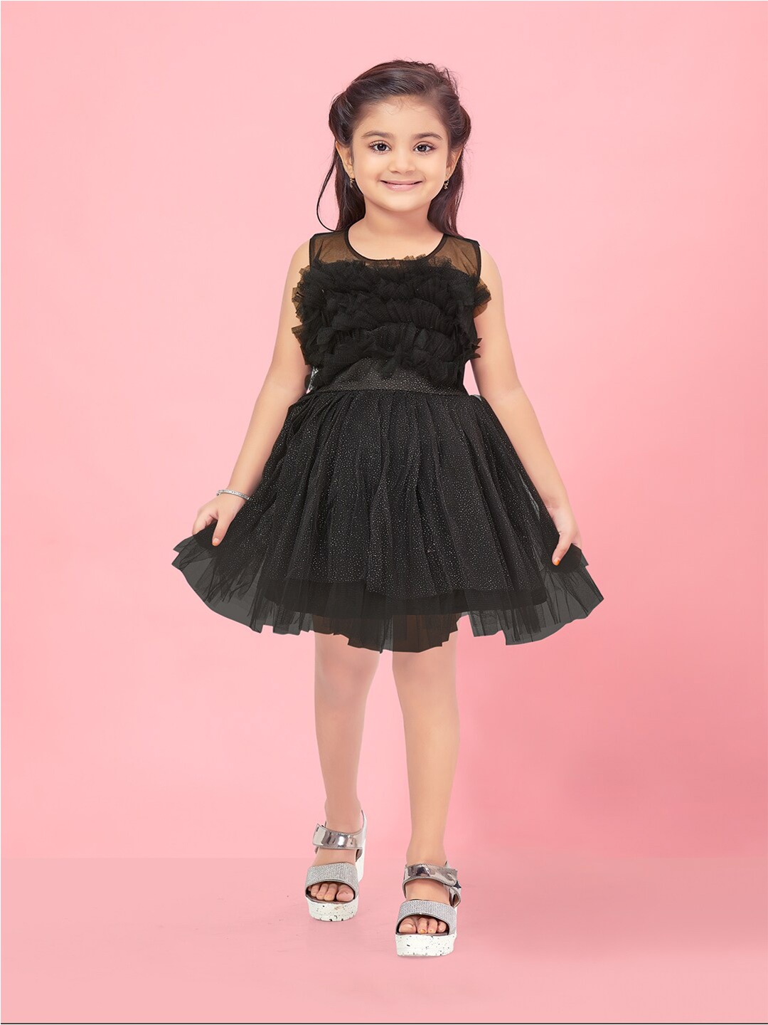 

Aarika Girls Round Neck Fit & Flare Dress, Black