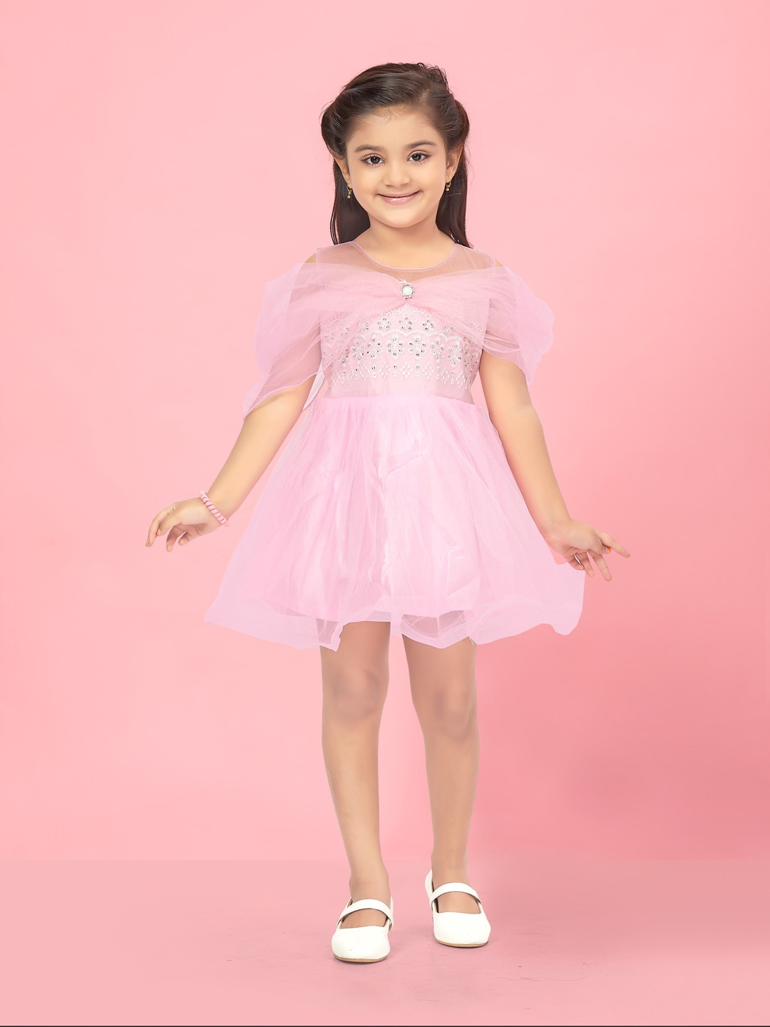 

Aarika Girls Net Fit & Flare Dress, Pink