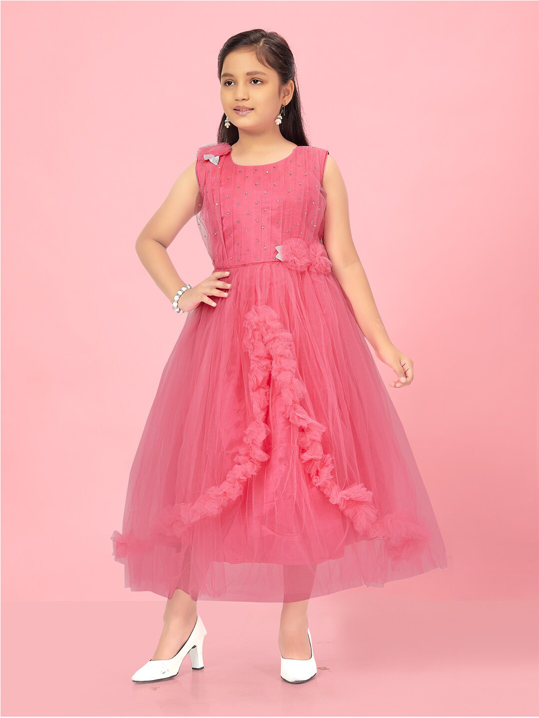 

Aarika Girls Corsage Embellished Net Maxi Dress, Pink