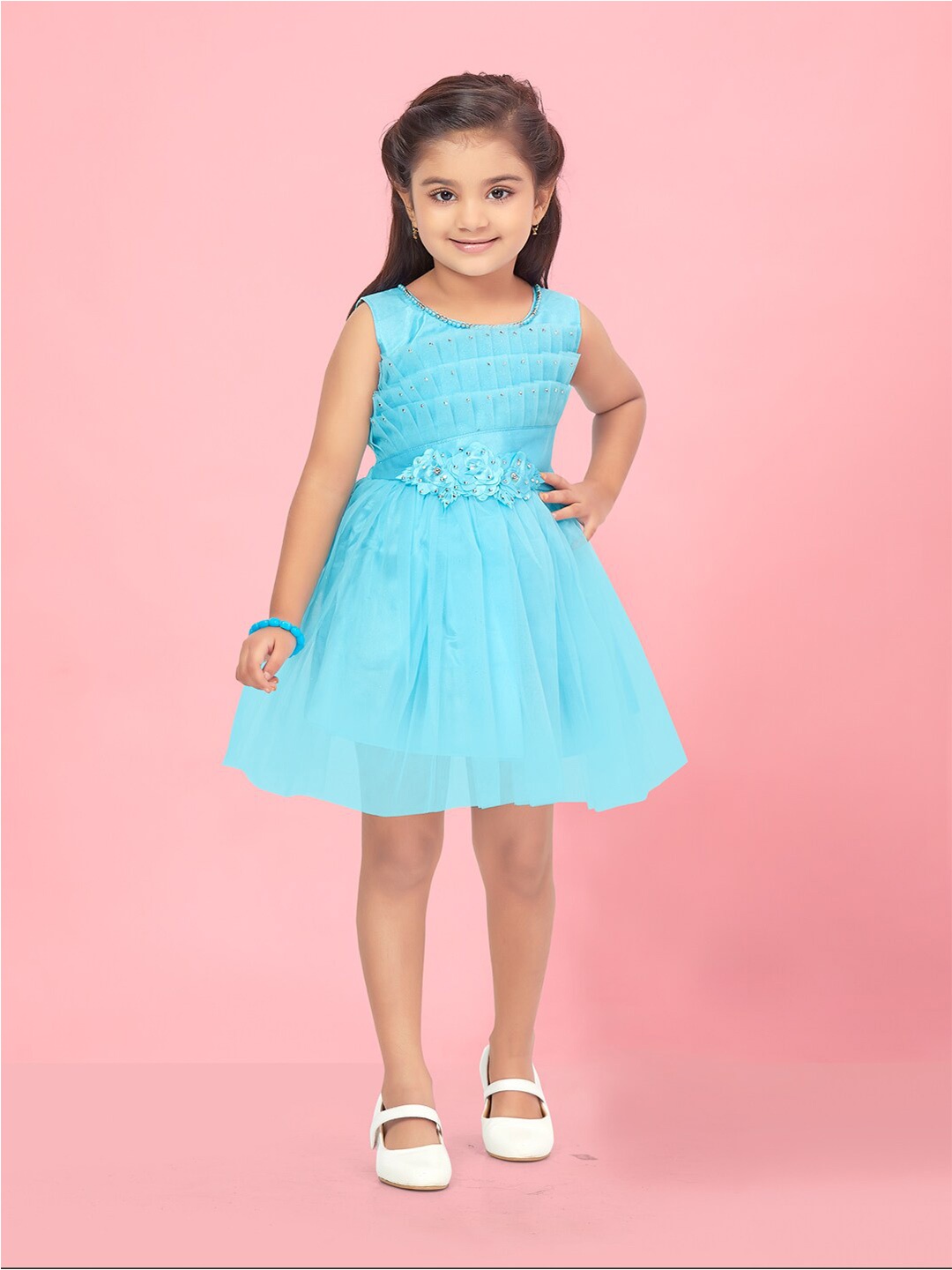 

Aarika Girls Embellished Gathered Fit & Flare Dress, Turquoise blue