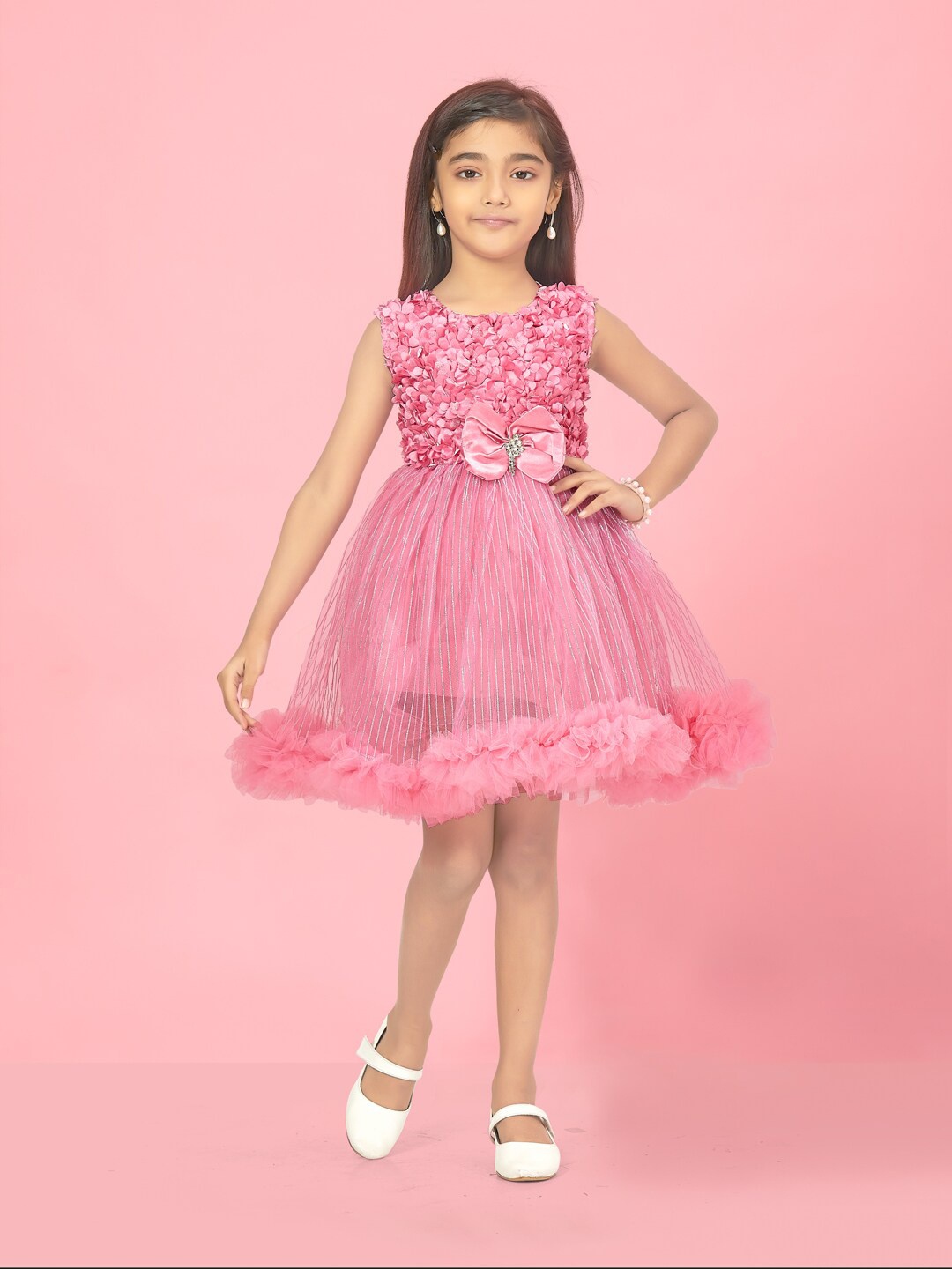 

Aarika Girls Embellished Net Fit & Flare Party Dress, Pink