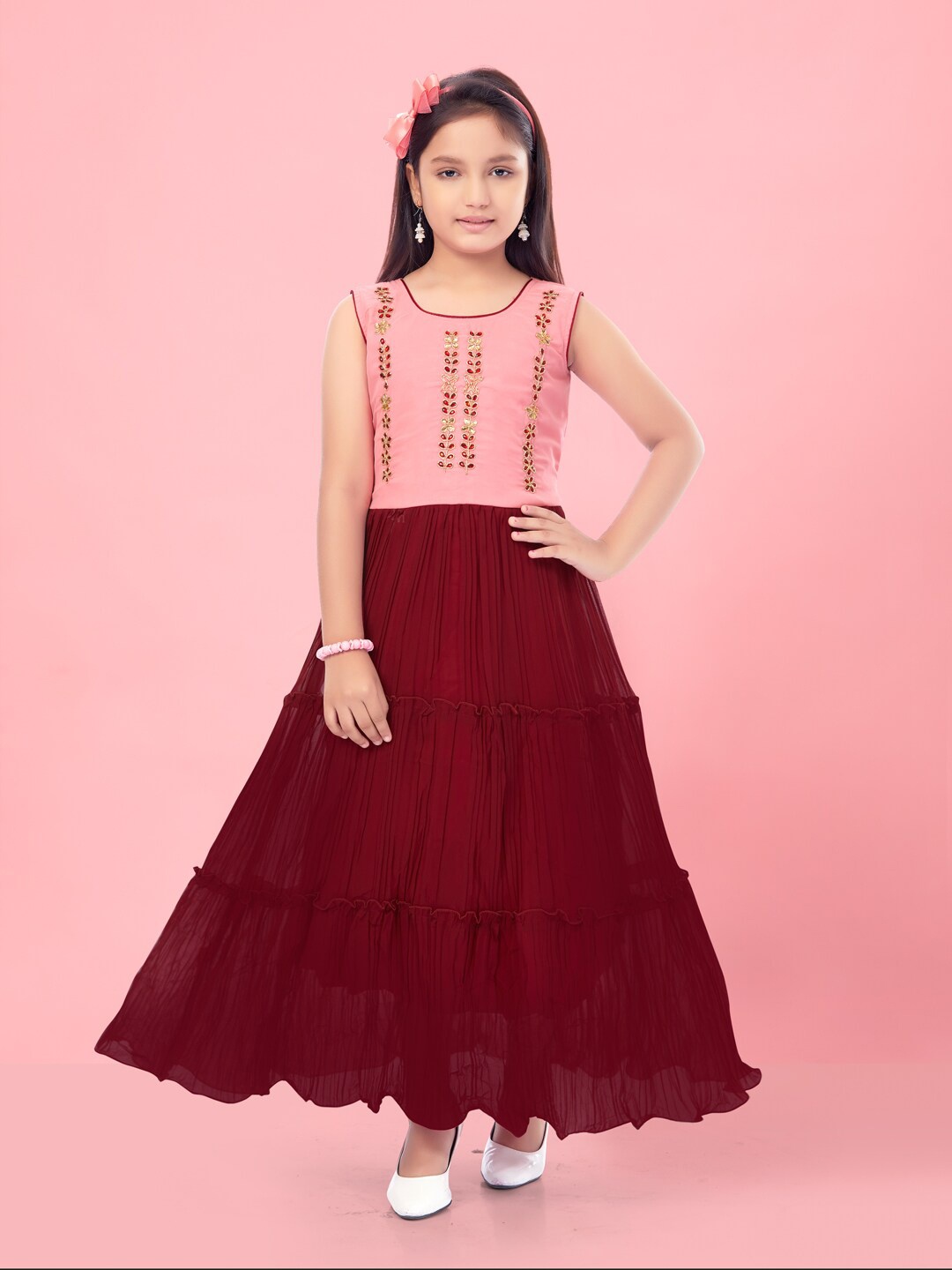 

Aarika Girls Embellished Sleeveless Maxi Dress, Maroon