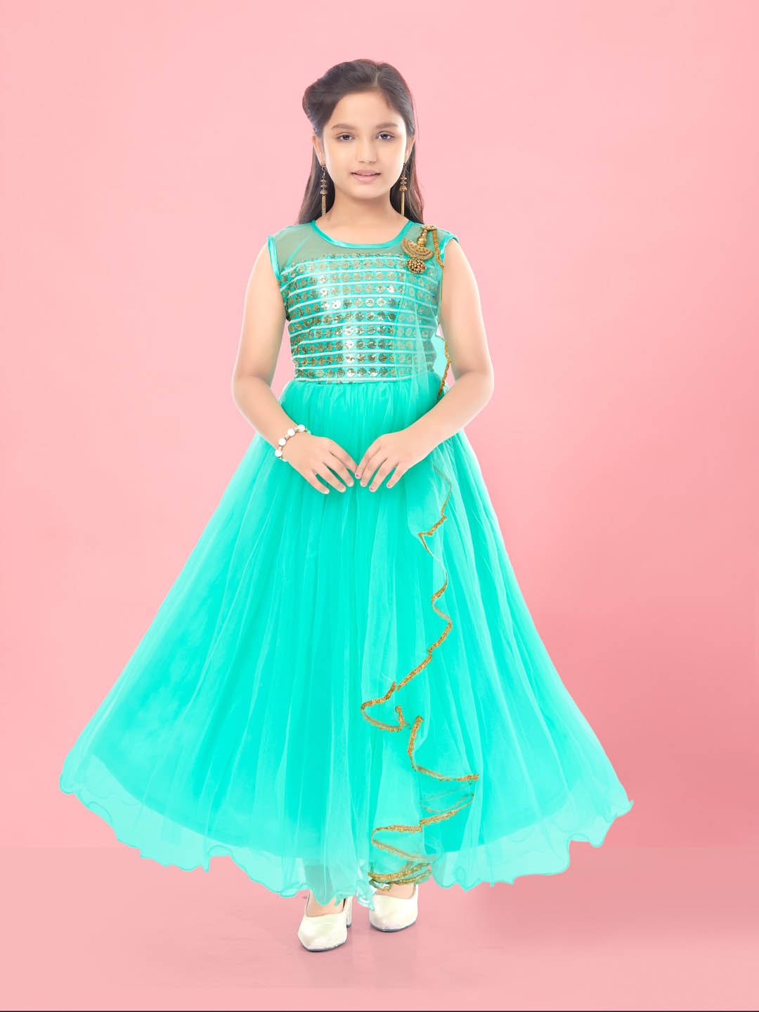 

Aarika Girls Embellished Maxi Dress, Sea green