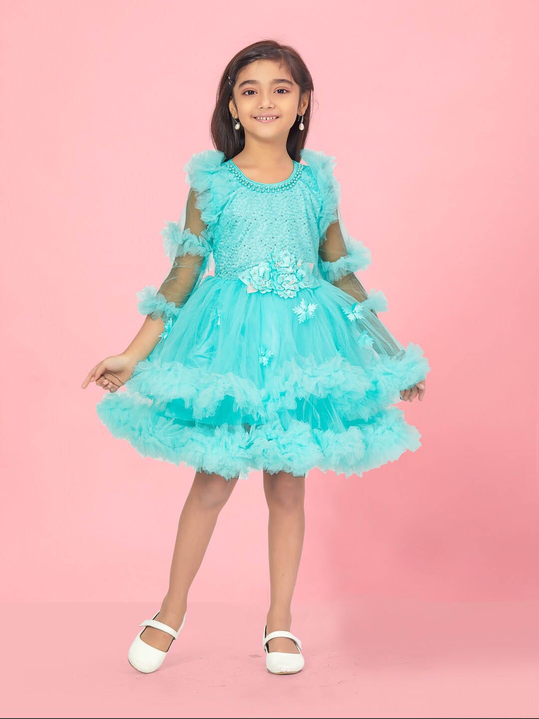 

Aarika Girls Embellished Net Fit & Flare Dress, Sea green