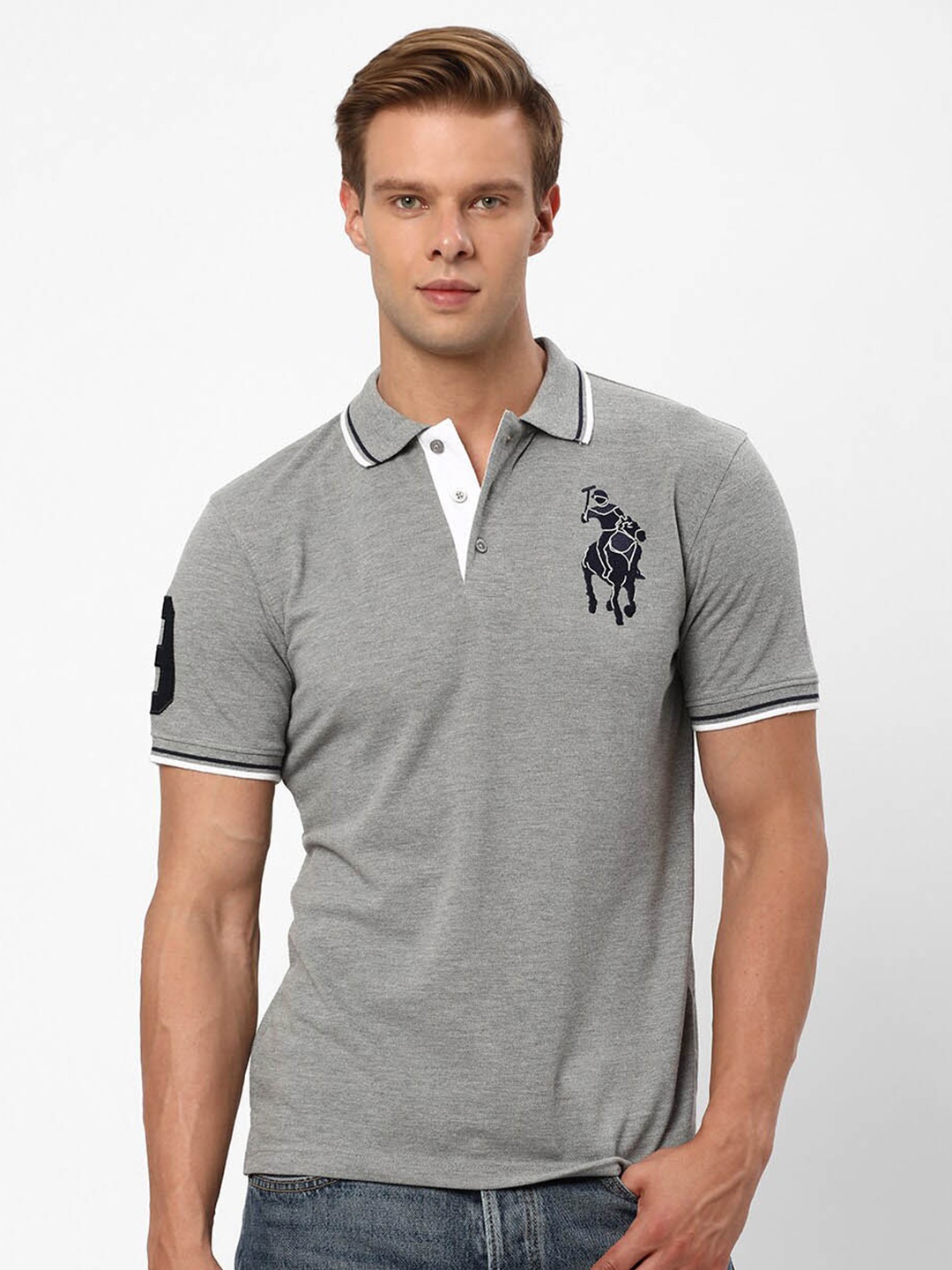 

R&B Polo Collar Cotton T-shirt, Grey