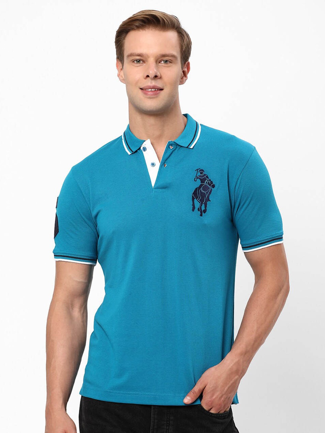 

R&B Polo Collar Cotton T-shirt, Blue