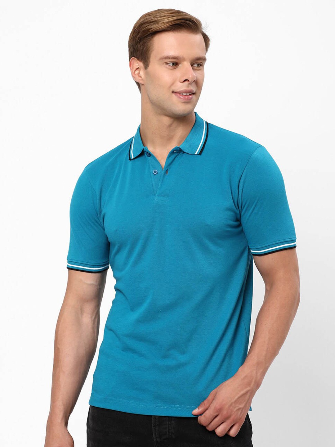 

R&B Polo Collar Cotton T-shirt, Blue