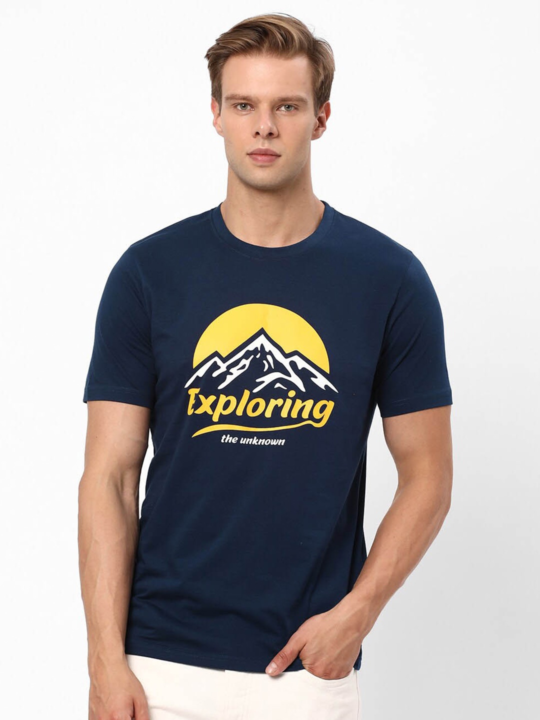 

R&B Typography Printed Cotton T-shirt, Blue