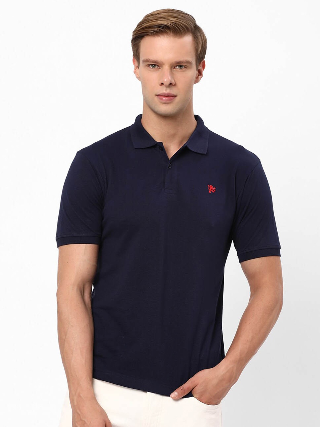 

R&B Short Sleeves Polo Collar Cotton T-shirt, Navy blue