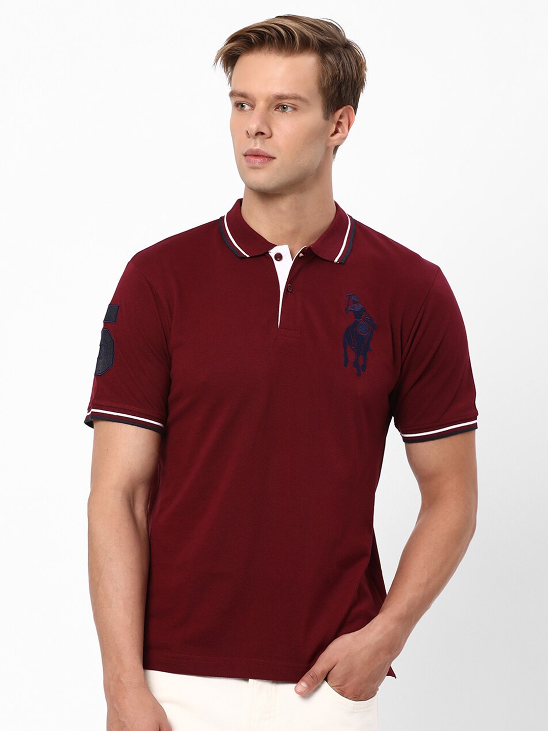 

R&B Short Sleeves Polo Collar Cotton T-shirt, Maroon