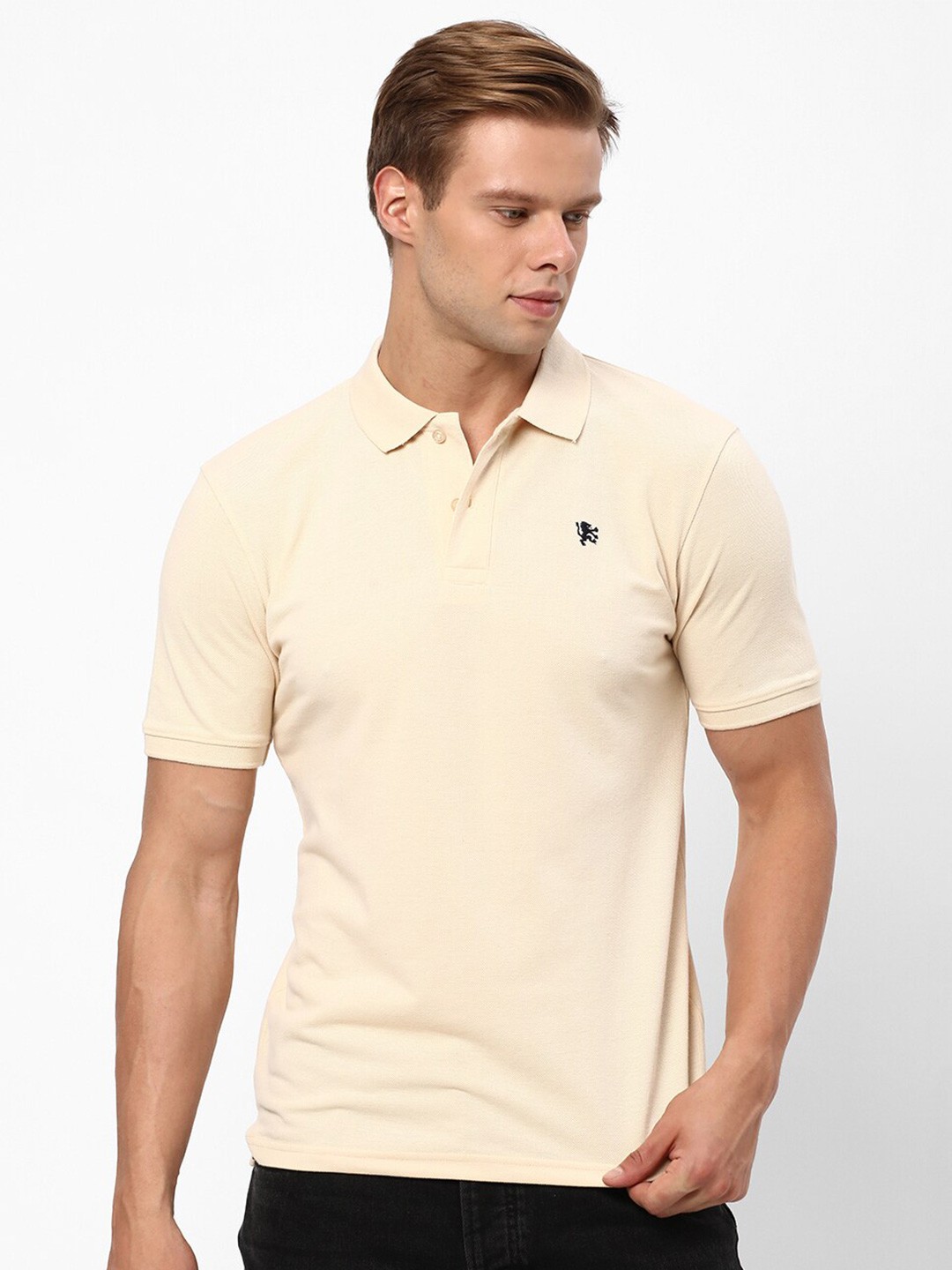 

R&B Short Sleeves Polo Collar Cotton T-shirt, Beige