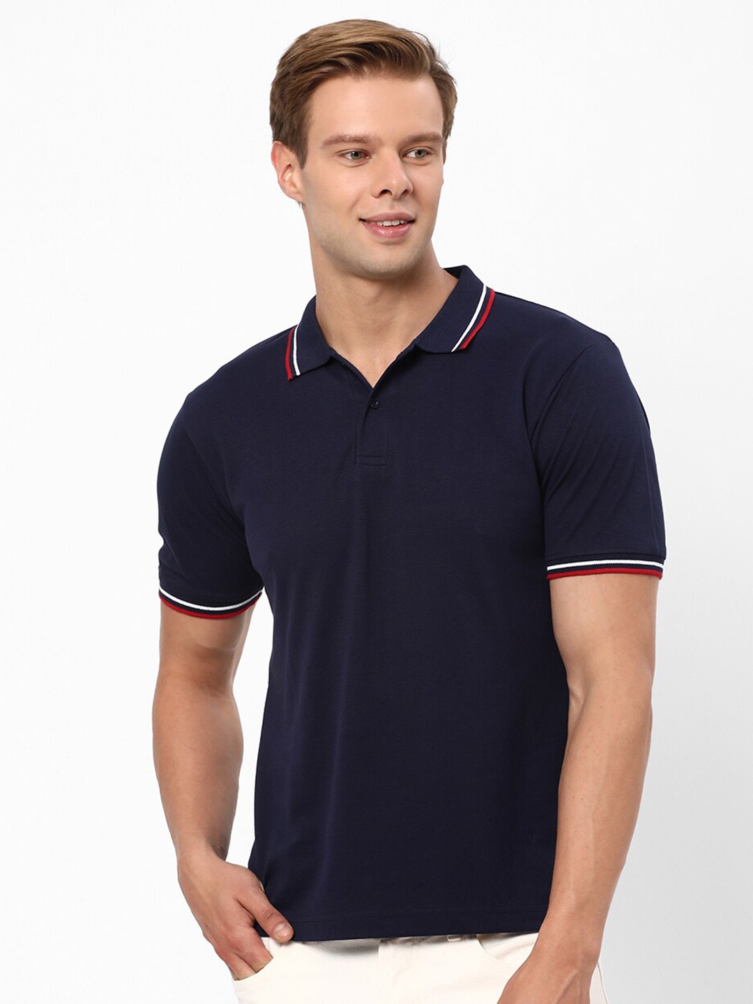 

R&B Polo Collar Cotton T-shirt, Blue