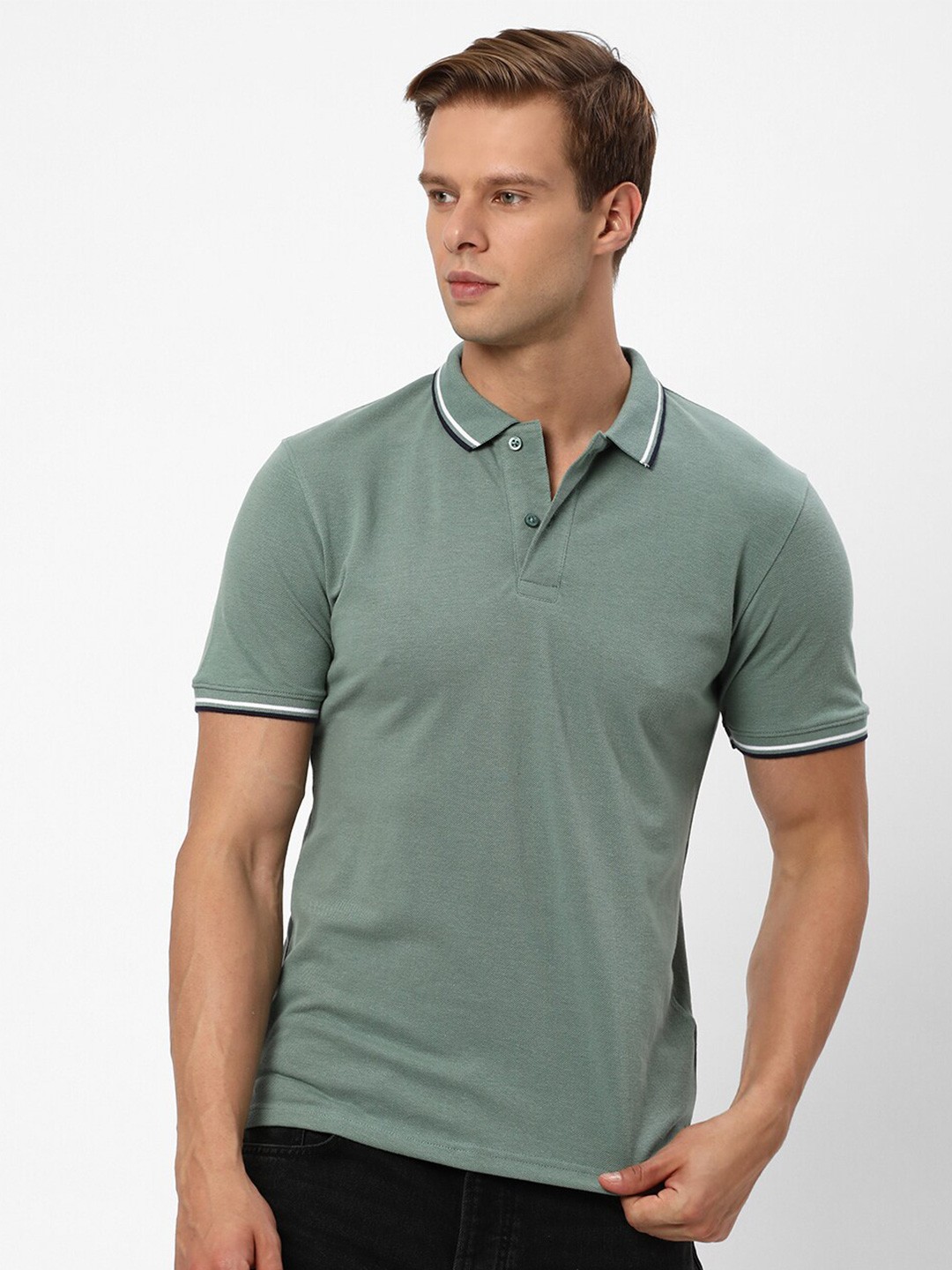 

R&B Regular Fit Polo Collar T-shirt, Green